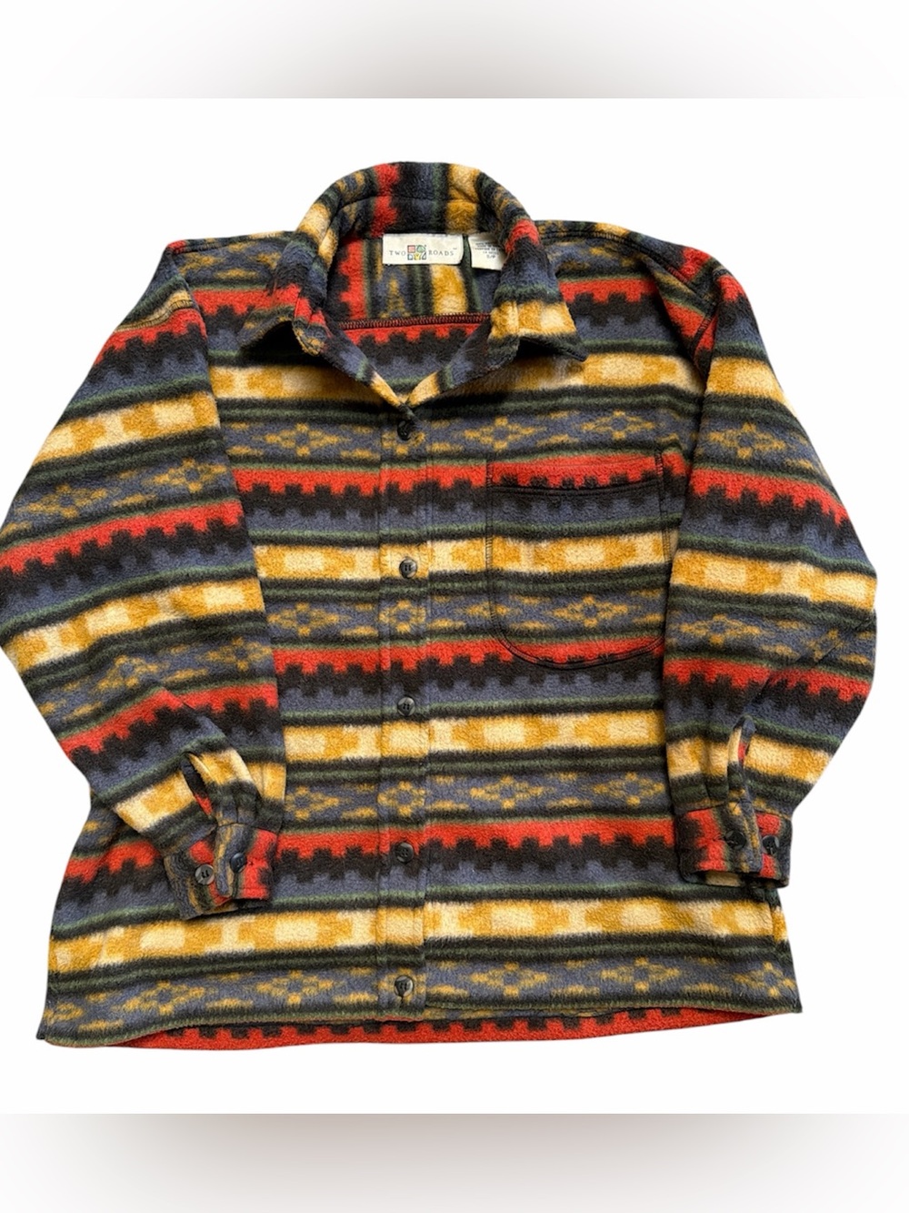 Vintage Two Roads Geometric Pattern Fleece Button-Up Shacket size S relaxed fit